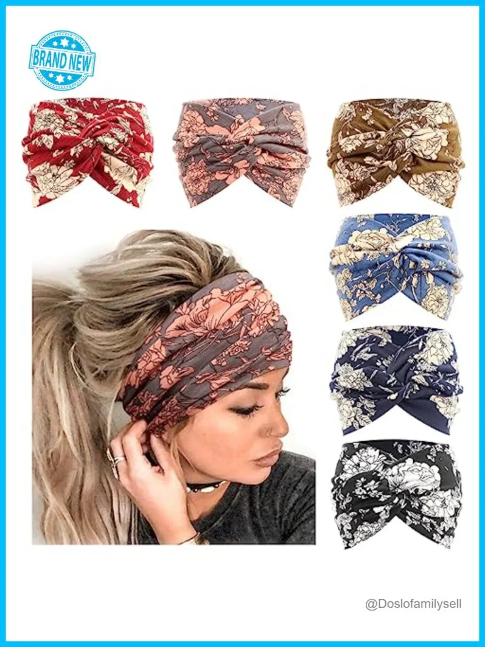 6 Pack Extra Wide Turban Headbands for Women - Soft Elastic Hair Wraps, Boho